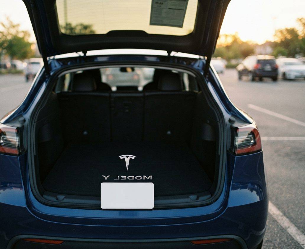 A trader studies Tesla's falling stock price on a computer screen in a dim office.