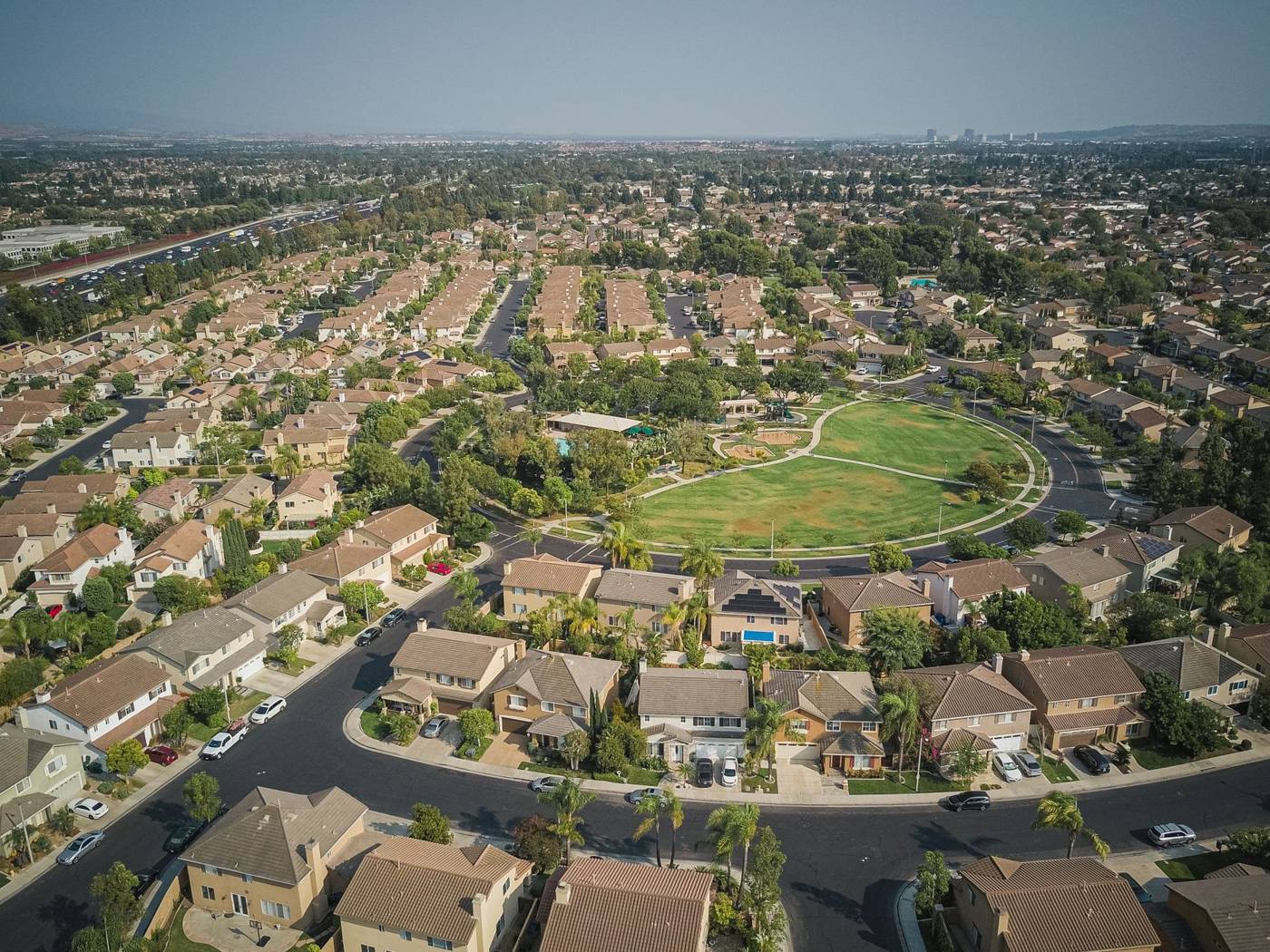 Suburban housing development aerial